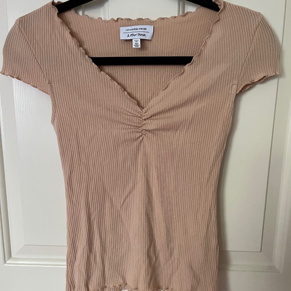 & Other Stories Ribbed Top with Cap Sleeves Size 0
